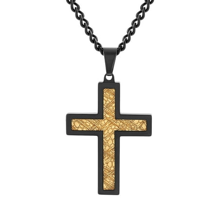 Believe by Brilliance Men’s Stainless Steel Gold Carbon Fiber Inlay Two-Tone Cross Pendant Necklace