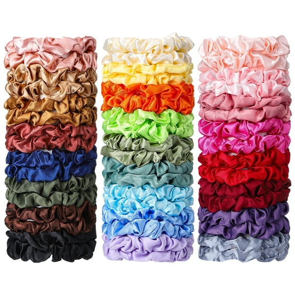 AOWOO 50 Pcs Satin Hair Scrunchies, 25 Colors Silk Hair Ties,Bulk Silk Elastic Hair Bands,Elastics Ponytail Holders,Multicolor Hair Tie Scrunchy for Women Girl