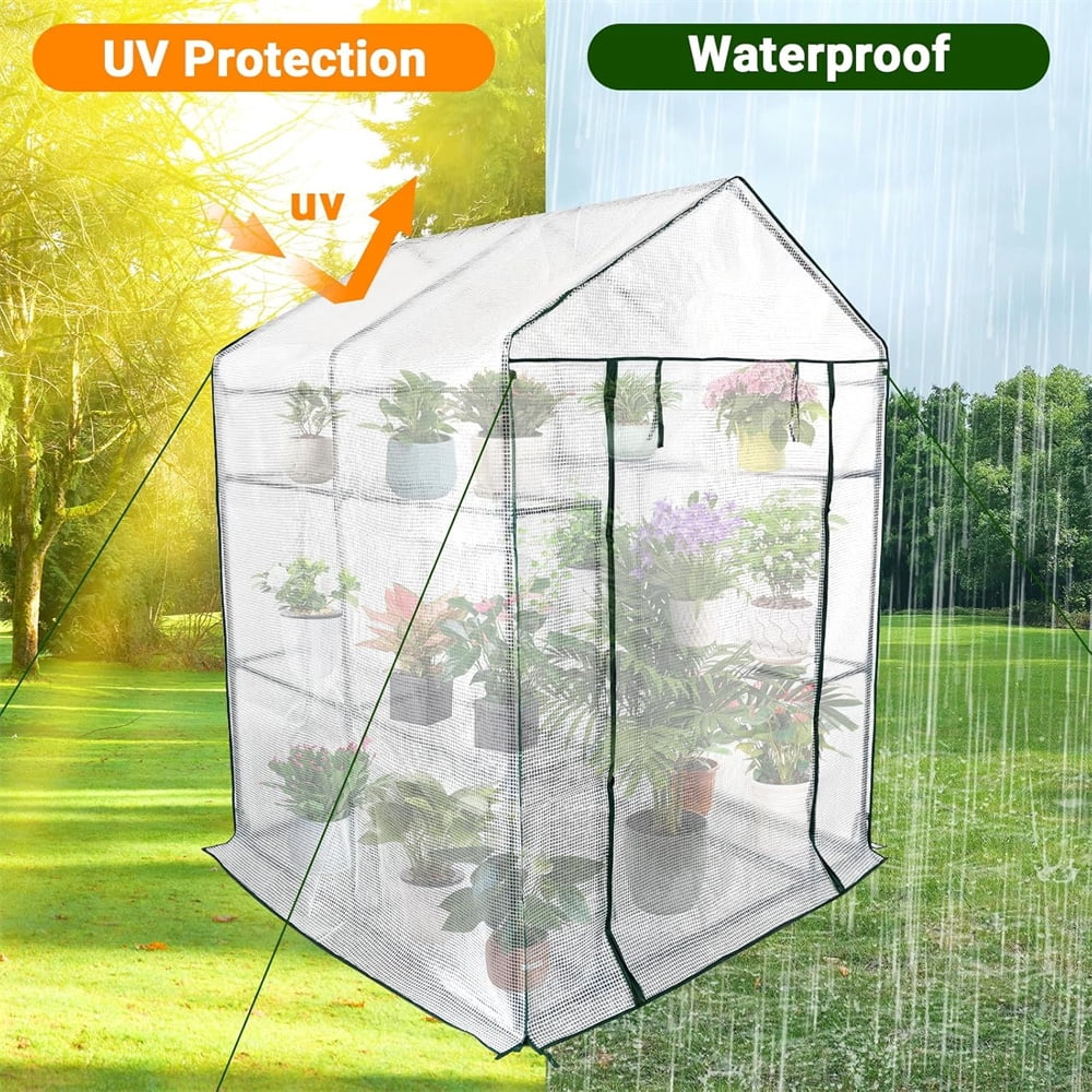 Walk-in Greenhouse for Outdoors,Portable Greenhouse, Shelves Green House Kit w/ Zippered Door Anchors and Ropes, Plant Garden Hot House for Garden Patio Backyard
