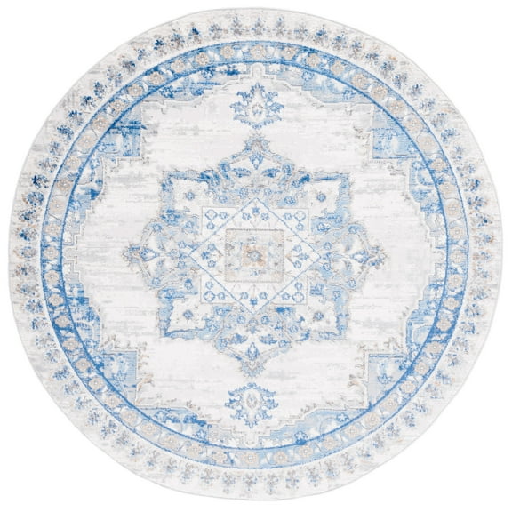 SAFAVIEH Shivan Henrika Traditional Distressed Area Rug, Ivory/Blue, 6'7" x 6'7" Round
