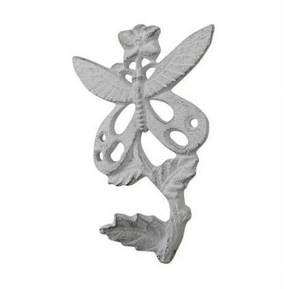 Handcrafted Model Ships K-9921-w 6.5 x 1.5 x 4 in. Whitewashed Cast Iron Butterfly on a Branch Decorative Metal Wall Hooks