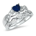thumbnail image 2 of 1 Carat Blue CZ Heart Cut Wedding Ring Set Simulated Sapphire Bridal Set Platinum Plated Sterling Silver for Women Size 6, 2 of 5