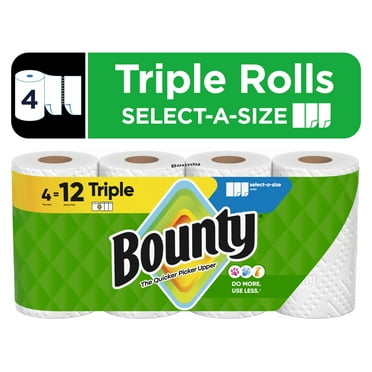 Bounty Paper Towels Select-A-Size White, 4 Triple Rolls, 123 Sheets Per Roll