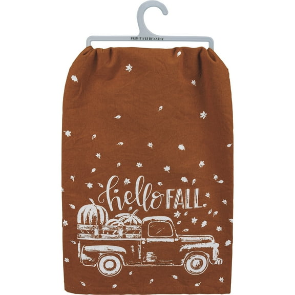 Hello Fall Pickup Truck and Pumpkins Printed Kitchen Dish Towel Cotton