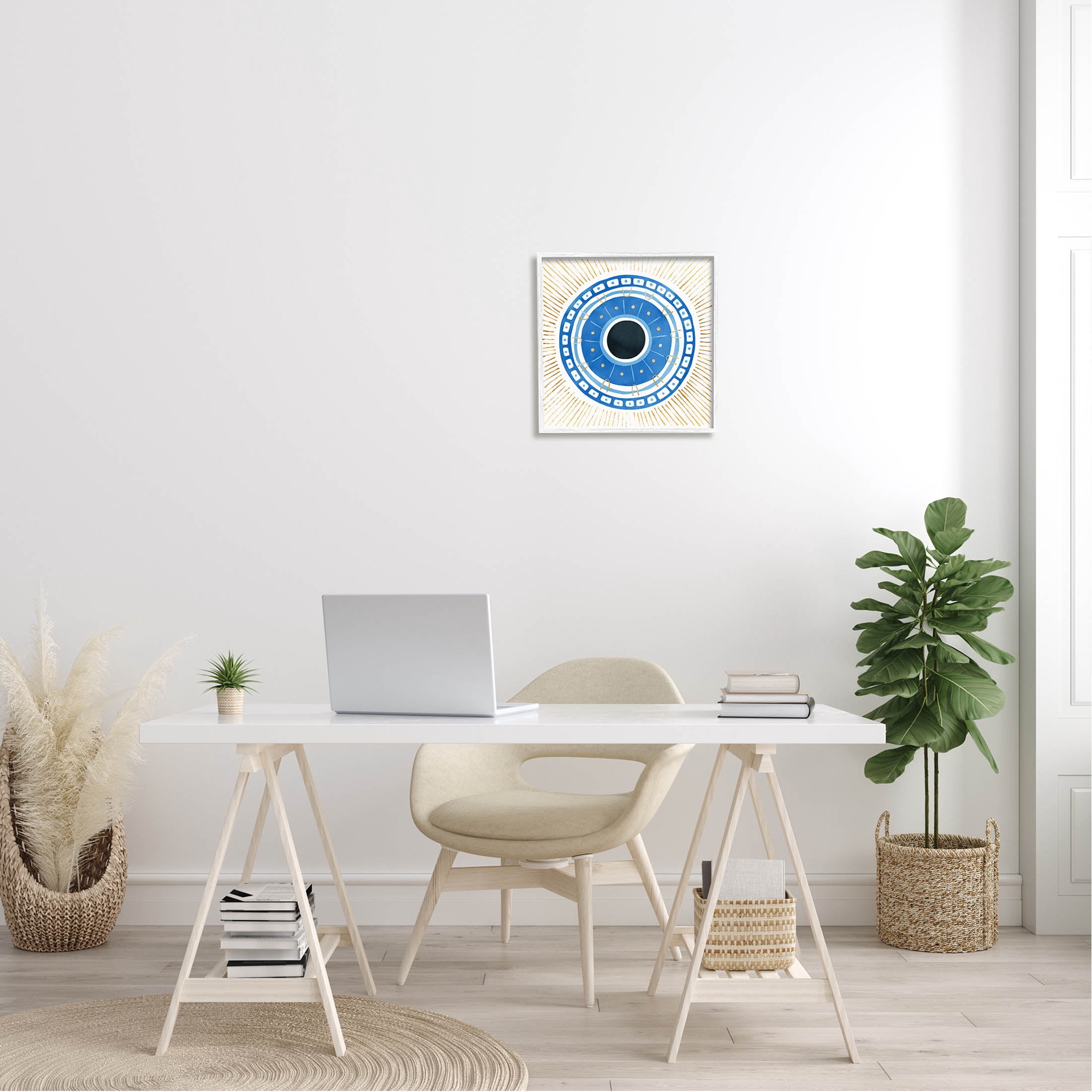 Stupell Industries Patterned Evil Eye Mati Symbol Graphic Art White Framed Art Print Wall Art, Design by Ziwei Li