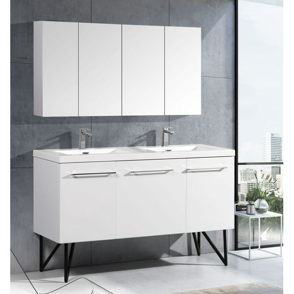 Annecy 60 Double, Glossy White, Two Doors, One Drawer, Bathroom Vanity