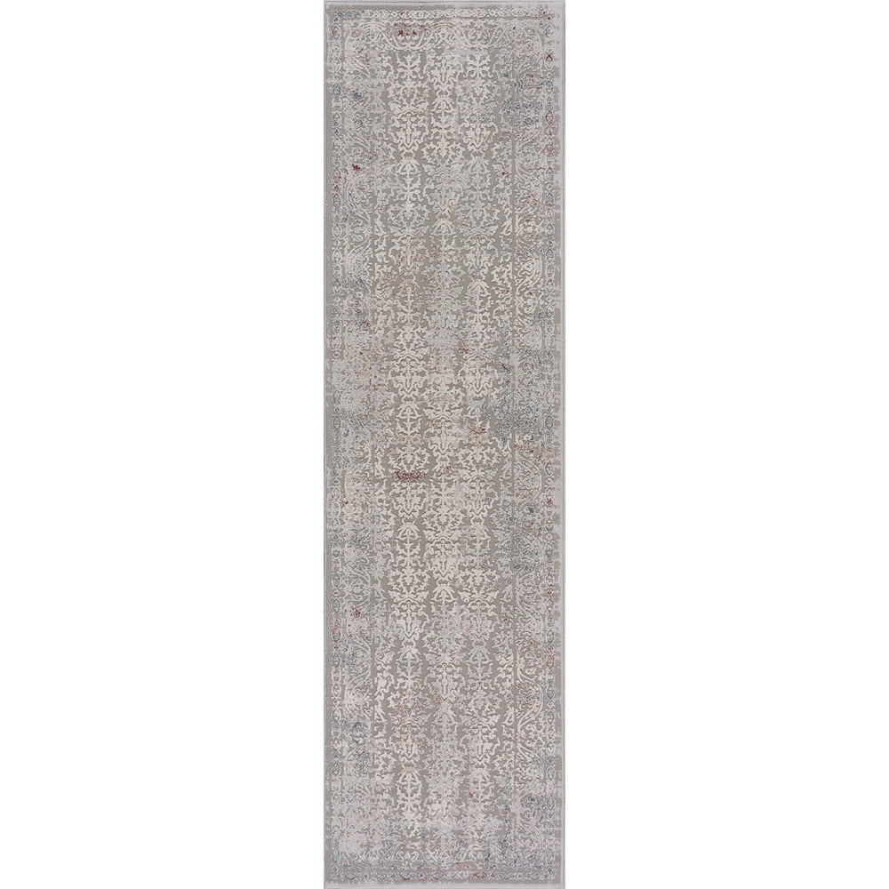 LR Resources Clouded Mashad Gray & Wine 2x7 Rectangle Runner Rug