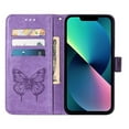 thumbnail image 3 of SaniMore Case for iPhone 15 Plus (6.7" 2023), PU Leather Skin with Luxury Embossed Butterfly [Wrist Strap & Card Slots & Flip Kickstand] Full-body Shockproof Business Wallet Cover, Lightpurple, 3 of 7