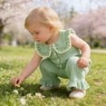thumbnail image 6 of Gbsyewxs Outfit Set For Girls 2 Piece Crew Neck Sleeveless Plaid Print Tops And Pants Set Comfortable Summer Kids Clothes Size 4-5 Years Green, 6 of 7