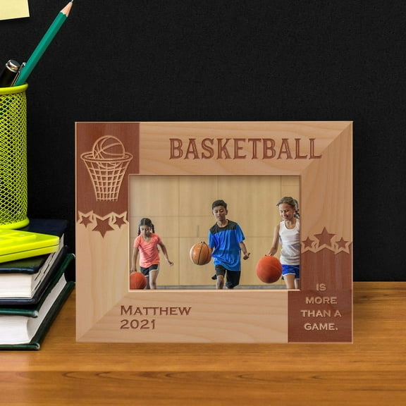 Basketball Is More Than A Game Personalized Wooden Frame-5" x 3 1/2" Brown Horizontal