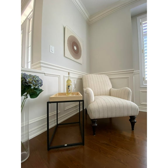 Reed Side Table, Nigh Table, End Table with Oak Wood Tray Top and Black Matte Finish Metal Frame