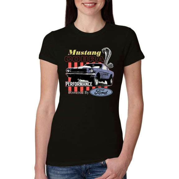 Wild Bobby Mustang Cobra Performance Ford Cars and Trucks Women Slim Fit Junior Tee, Black, Small
