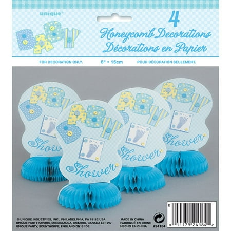 Blue Stitching Baby Shower Mini Honeycomb Decorations 4pk
