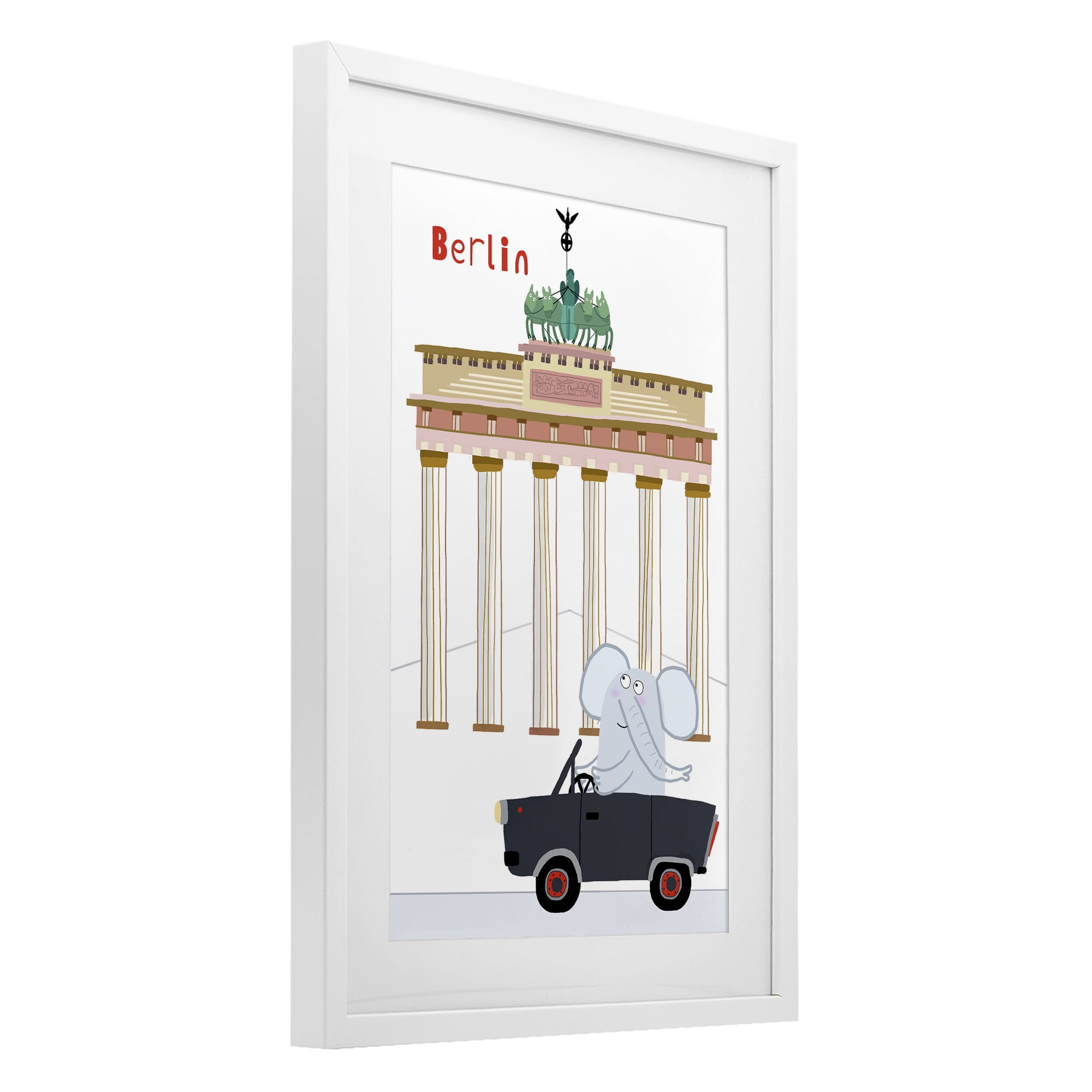 Elephant & Berlin Architecture White Framed Print Under Glass, design by Carla Daly