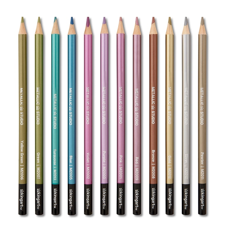 Kingart Metallic Colored Pencils, 12 Vibrant Colors for Drawing
