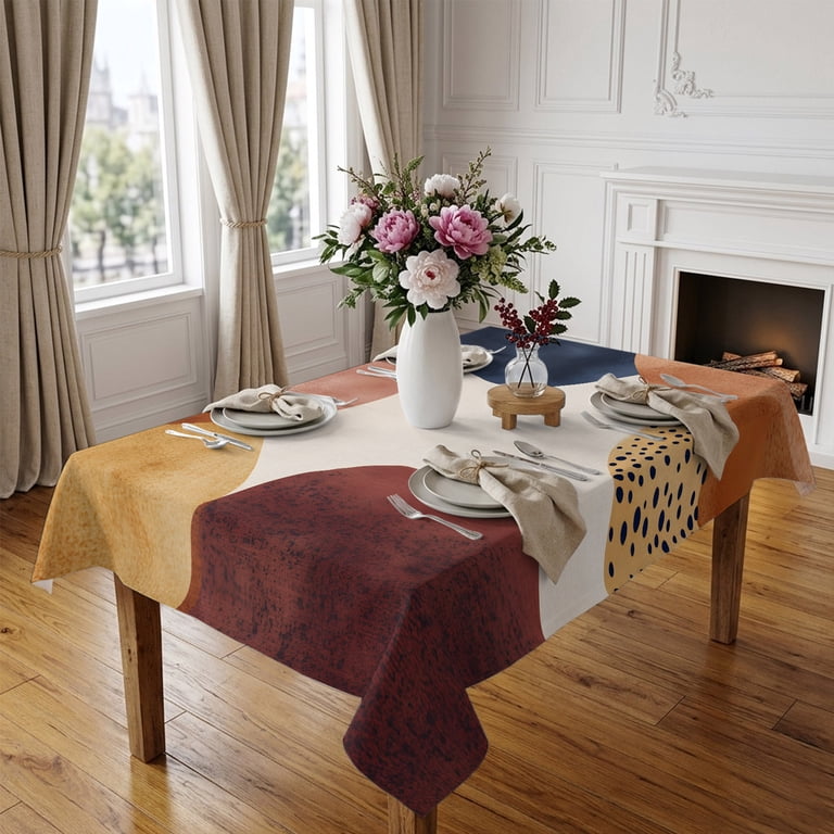 Abstract Geometric Color Block Table Cloth 52x70in, Waterproof Rectangle Tablecloth Wipeable Tablecloths Boho Terracotta Aesthetic Table Covers for Dining Tables Party Indoor Outdoor