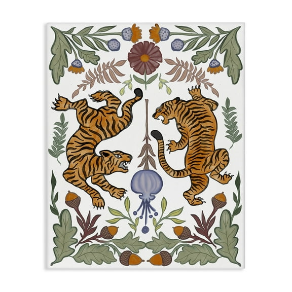 Stupell Industries Mirrored Plants with Tigers Animals Painting Wrapped Canvas Art Print Wall Art, 16 x 20