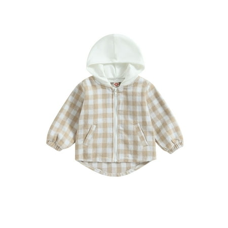 

IZhansean Toddler Baby Boys Girls Zip Up Hoodie Jacket Plaids Hooded Long Sleeve Coat Fall Winter Clothes Outerwear Khaki 6-12 Months