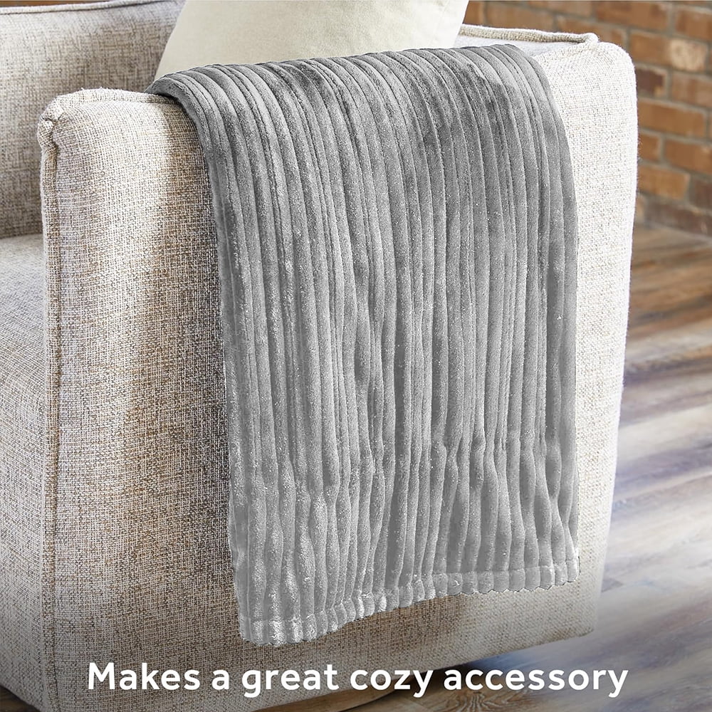Heated Blanket Electric Queen Striped Flannel Blanket 84"x90" Electric Blanket with 6 Heat Settings 10 Hour Timer Auto Shut Off, Grey