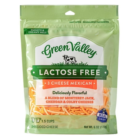 Green Valley Lactose Free 3 Cheese Mexican Shredded Cheese, 6 oz Pouch