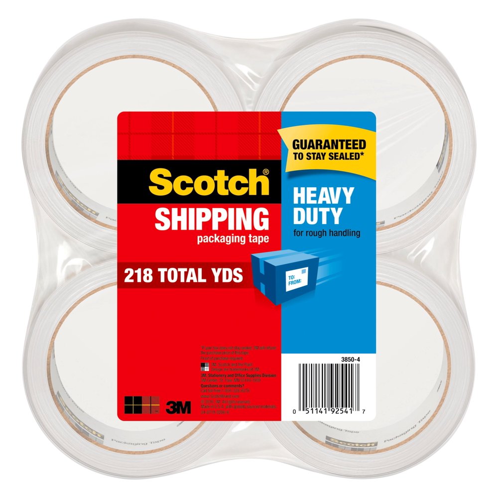 Scotch Heavy Duty Shipping Packaging Tape, Clear, 1.88 in. x 54.6 yd