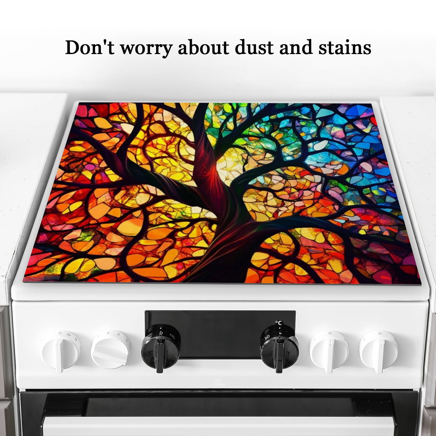 Square Stovetop Covers for Electric Stove, Tree Print Colorful Non-slip Foldable Electric Stove Burner Covers, Glass Induction Cooktop Protector Mat for Kitchen RV (28×20 Inch)