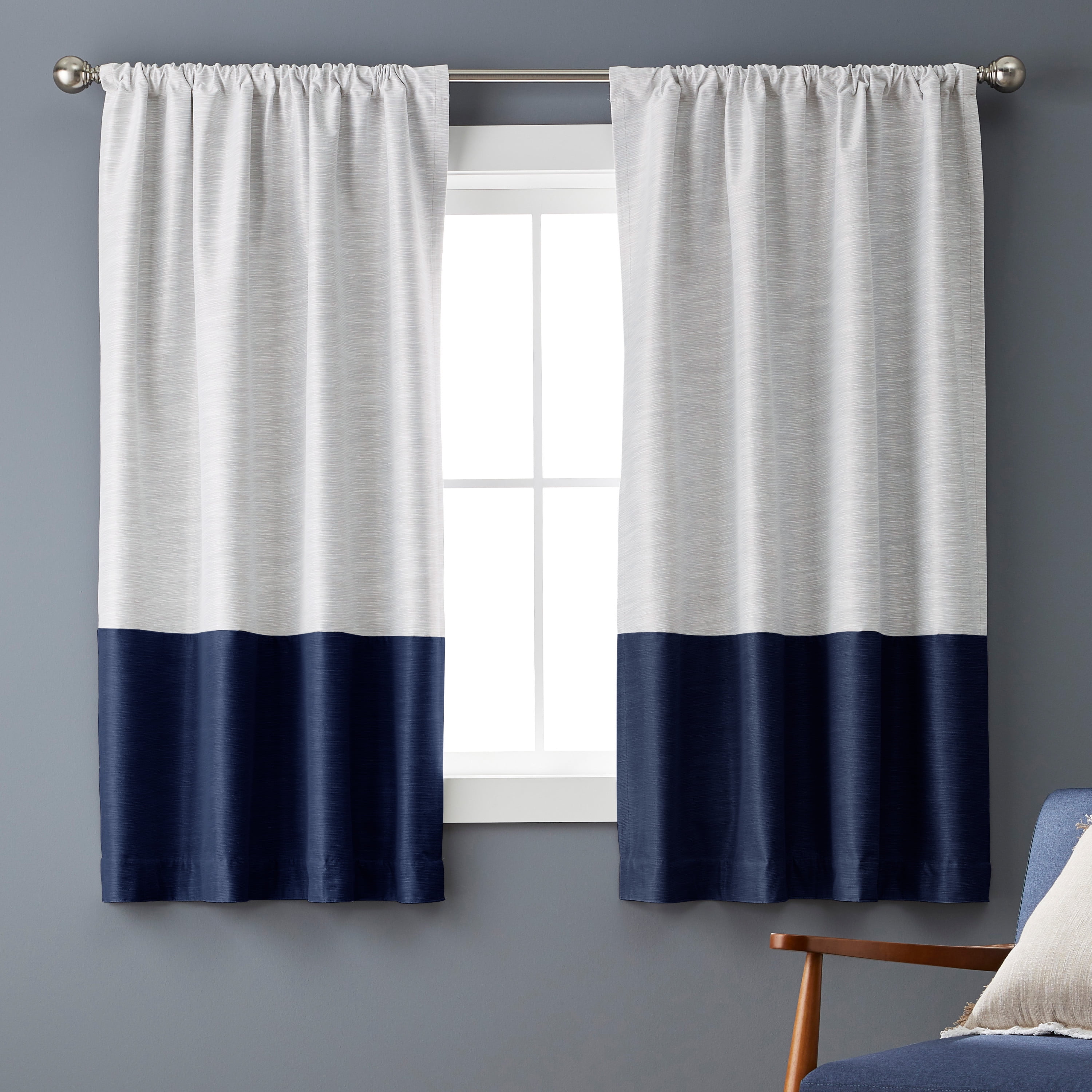 Better Homes & Gardens Colorblock Rod Pocket and Back Tab Blackout Curtain Panel, 1-Piece, Blue, 50" W x 63" L