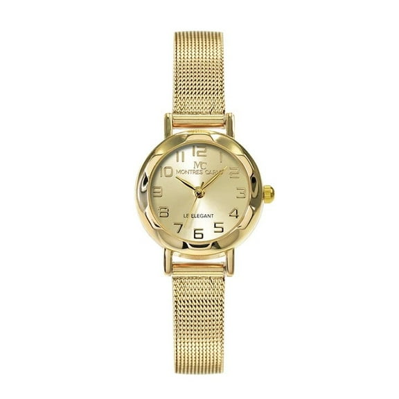 24mm Montres Carlo Fashion Women's Luxury Metal Mesh Band Dress Bracelet Watch (Gold)