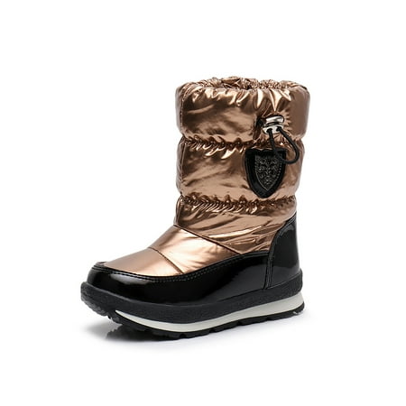 

Tenmix Kids Comfort Fluffy Snow Boots School Lightweight Platform Waterproof Winter Shoes Gold 1Y