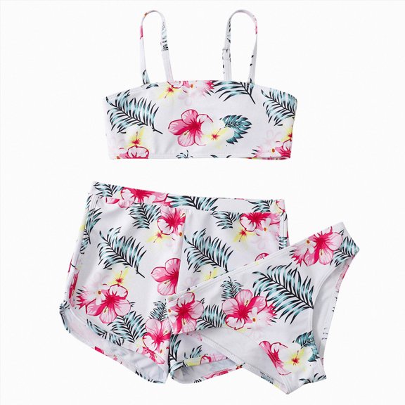 Ymyiu Swim Suits for Teens Girls Tankini Sets Rash Guard Bathing Set 3 Piece Bikini Swimsuit with Cover Up Beach Skirt Swimwear Size 13-14 Years (Pink,13-14 Years)
