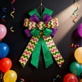 thumbnail image 5 of Large Mardi Gras Glitter Bow Decoration, 20x11" Purple Green Gold Carnival Wreath Bow for Front Door, Wall & Party Decor, 5 of 5