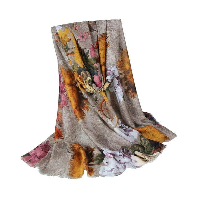 Bufanda de mujer Macarena Estampado floral Protección solar Moda Largo Acogedor 180 cm x 90 cm Taupe Gris