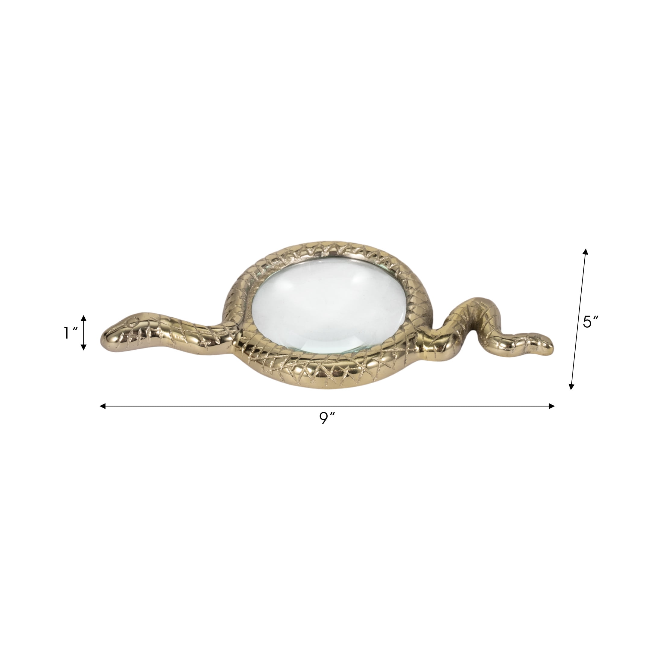 Sleek Snake Magnifying Glass for Home and Bathroom Decor - Bold Accent Sculpture for Coffee Table, or Room Display - Metal and Glass Design Ornament for Office Shelf Styling - 1", Gold & Metallic