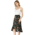 thumbnail image 4 of Unique Bargains Femmes Volant Fusée Cravate Taille Haute Basse Floral Wrap Jupe, 4 of 6