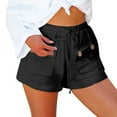 thumbnail image 3 of Shorts for Women 2026 Summer Cotton Linen Elastic Waist Wide Straight Leg Casual Beach Shorts with Pockets, 3 of 8
