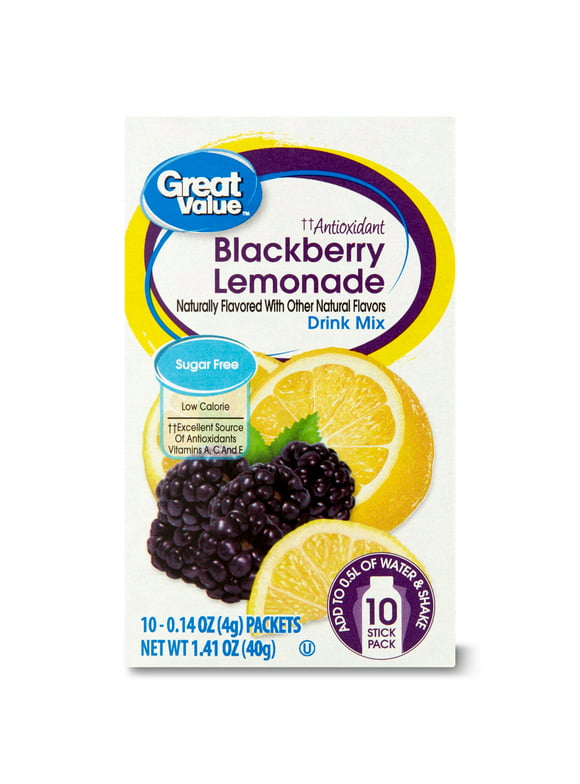 Great Value Antioxidant Sugar-Free Blackberry Lemonade Drink Mix, 1.41 oz, 10 Count