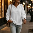 thumbnail image 6 of Perfectbot Women's Waffle Knit Henley Sweatshirt, Relaxed Fit Drop Shoulder Long Sleeve Ribbed Cuffs Top, 6 of 8