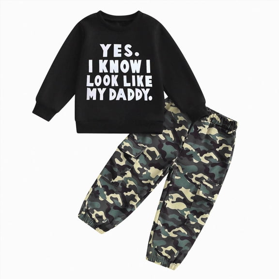 Nwiuh Toddler Kids Baby Boy Girl Fall Outfits 1T 2T 3T 4T 5T Letter Print Long Sleeve Tops Camouflage Pants Winter Clothes Sets Bronze for Size 2-3 Years