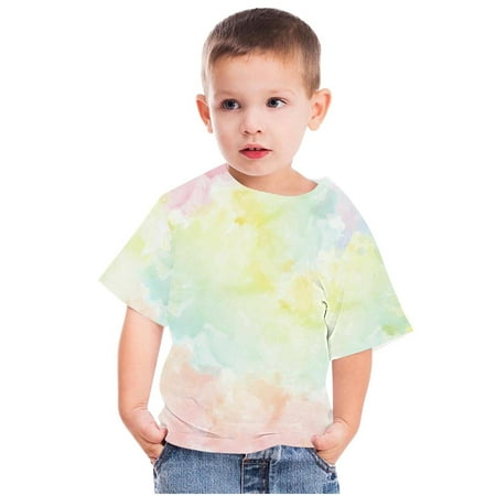 CTPDG Toddler Kids Girls Boys Tie Dye Short Sleeve Cute Round Neck Blouse Soft T-shirts Adorable Tees Multicolor 11-12 Years