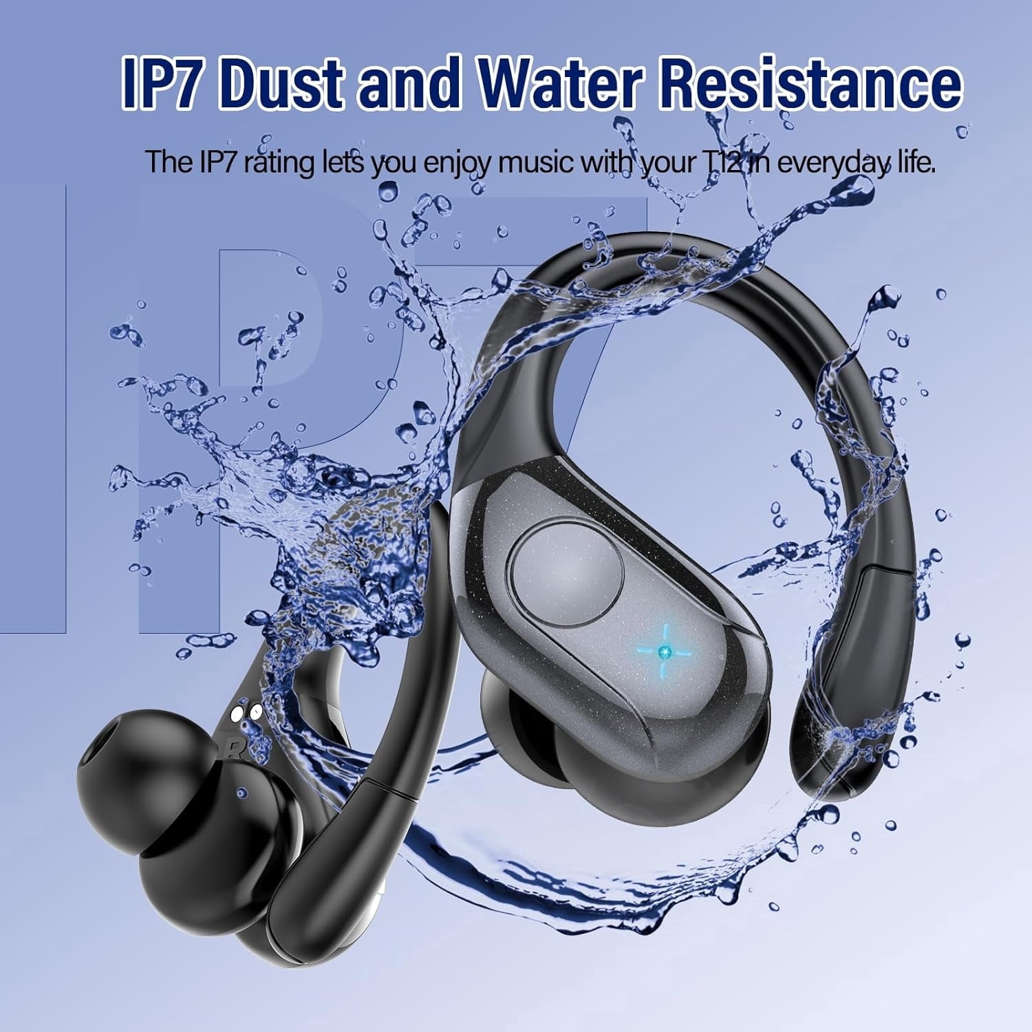 Wireless Earbuds Bluetooth 5.4 Headphones 75H Playtime Stereo Deep Bass Sports Ear Buds with Earhooks, LED Display Bluetooth Earbuds with 4 ENC Mic IP7 Waterproof Earphone for Workout/Running