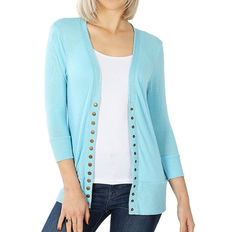 Three quarter hotsell sleeve snap cardigan