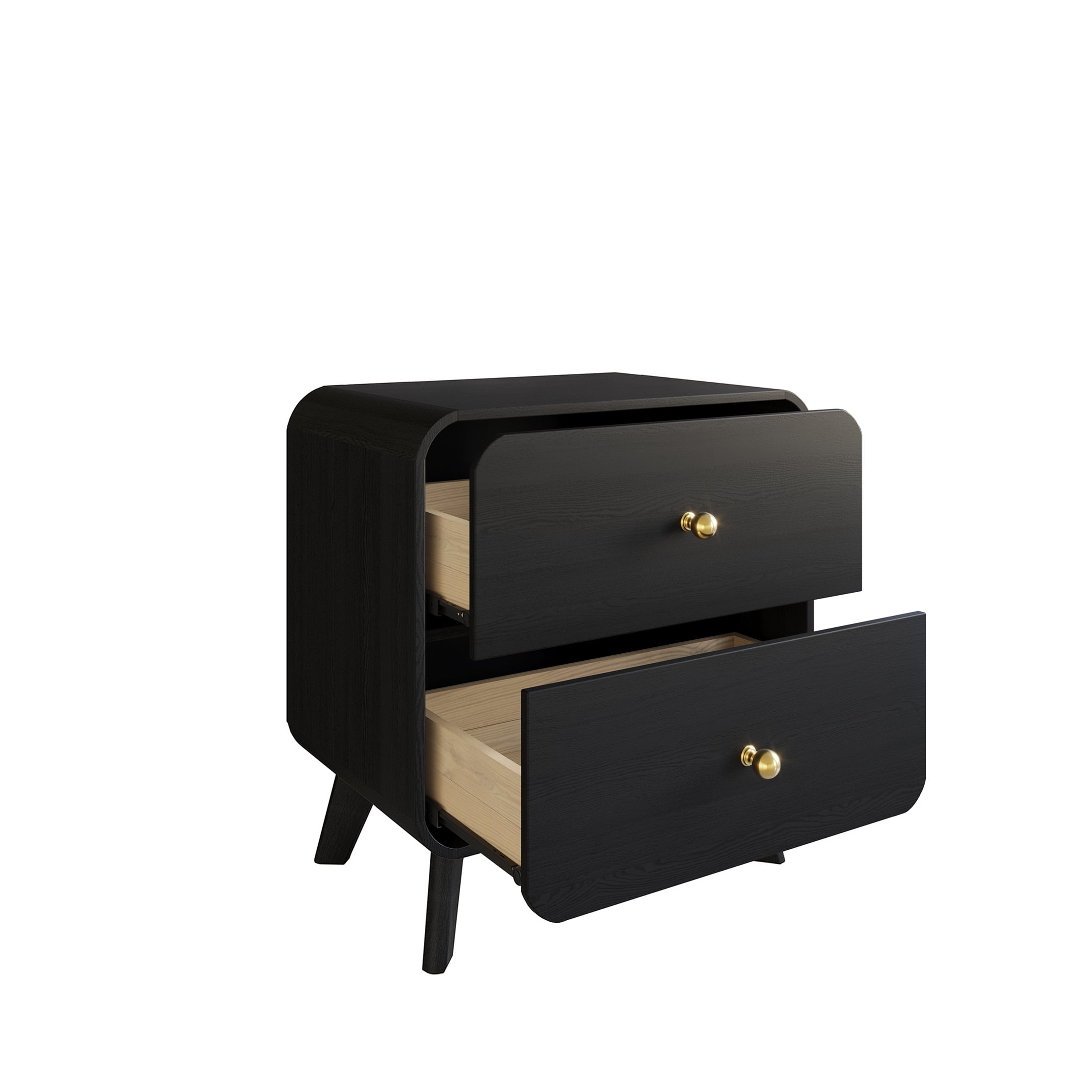 Castle Place Mid-Century 2 Drawer Wooden Nightstand, Black