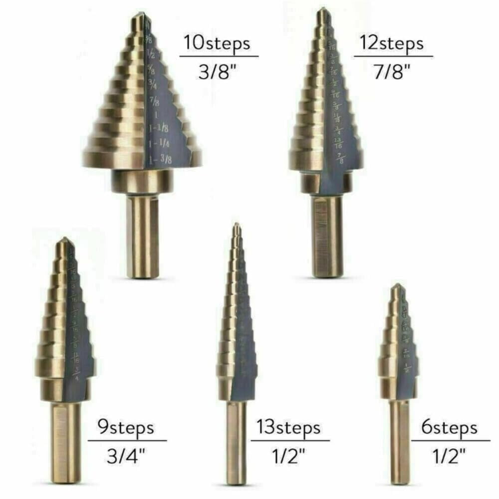 5 Pcs Drill Bits Sets Drill Bit Set For Metal 50 Sizes High Speed Steel Multiple Hole Stepped Up Bits For Steel Brass Wood Plastic DIY Lovers