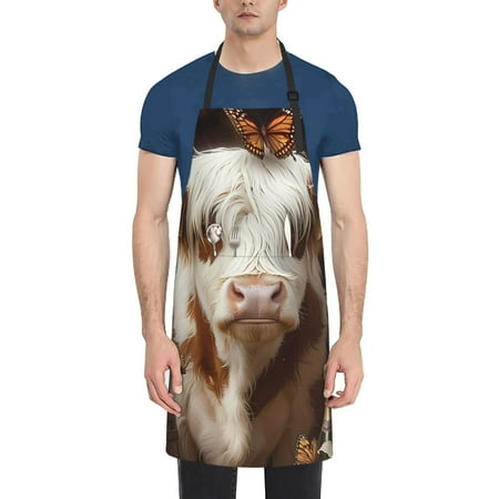 

Vsdgher Cow With Butterflies Waterproof Apron with 2 Pockets Kitchen Chef Aprons Bibs for Grooming Cooking Baking Painting Gardening