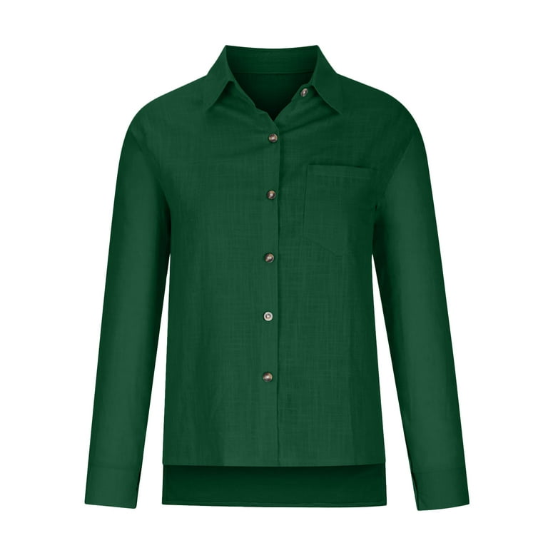 HAPIMO Sales Fashion Shirts for Women Cozy Casual Pocket Sweatshirt Button  Down Lapel Collar Pullover Basic Clothes for Women Solid Color Tops Long  Sleeve Blouse Green S 