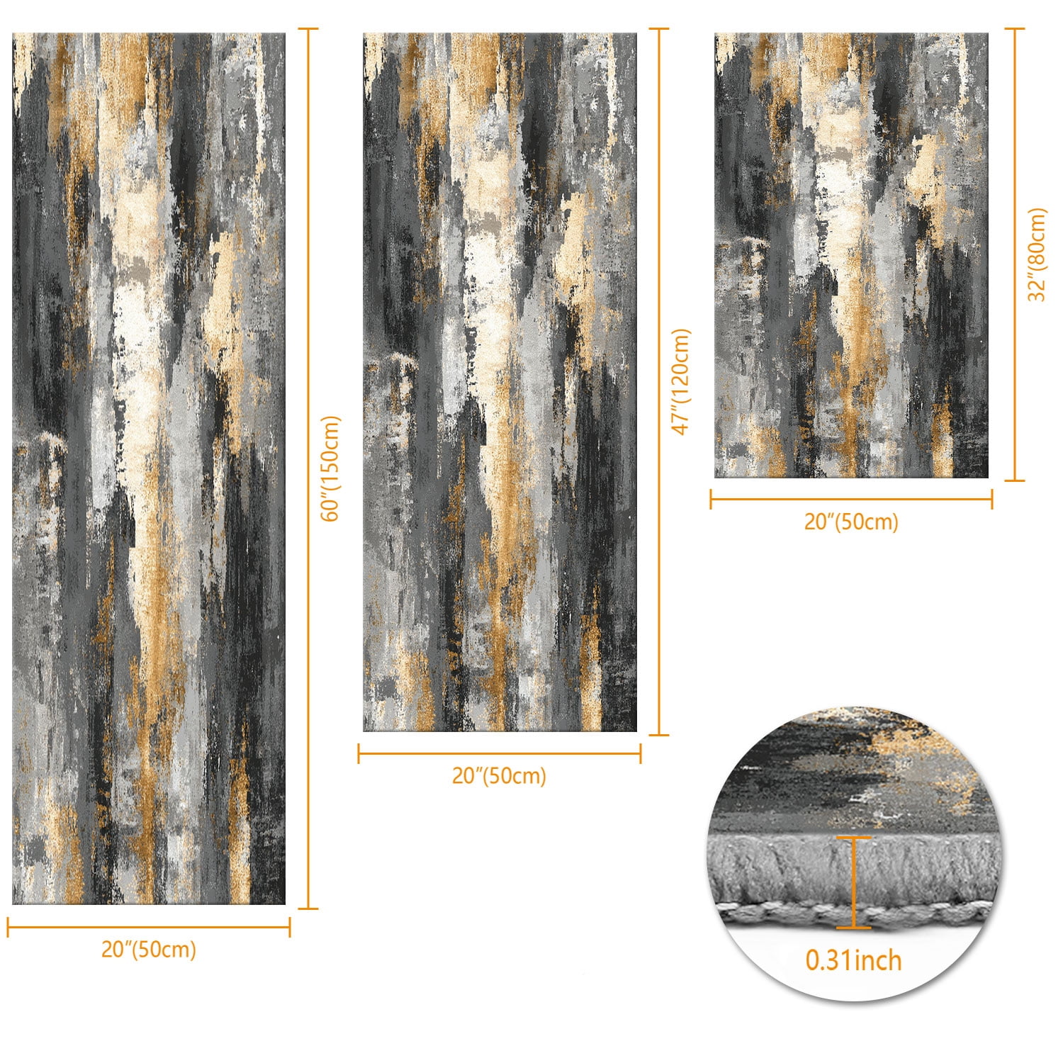 3 Piece Kitchen Rug Set, Non-Slip And Washable, Abstract Pattern Kitchen Hallway Rug, Soft And Comfortable, Suitable For Sinks, Floors, Entrances, Hallways and Bathrooms