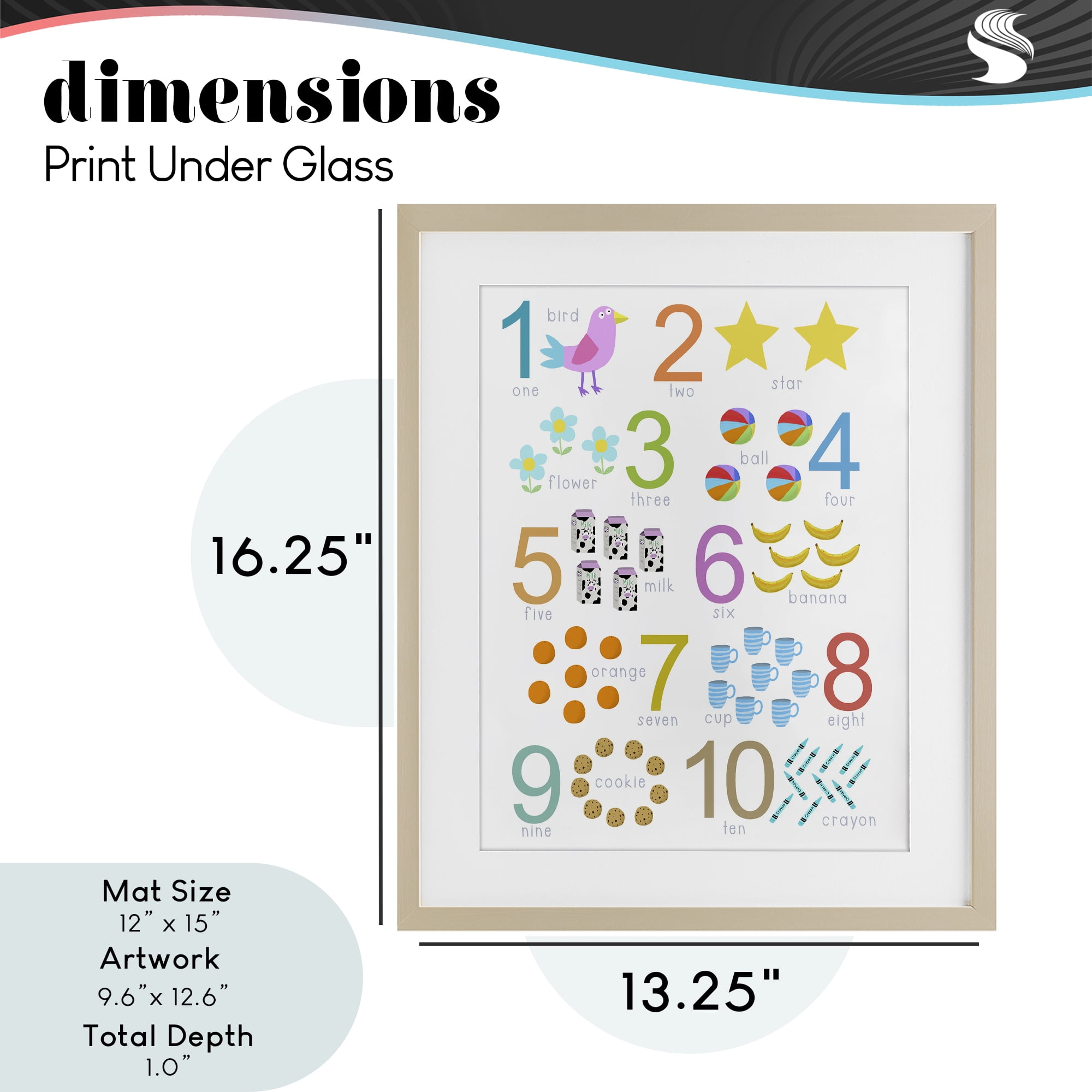 Fun Learning To Count Birch Framed Print Under Glass, design by Carla Daly