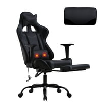 YRLLENSDAN Gaming Chair Racing Office Chair Ergonomic Desk Chair Massage PU Leather Recliner PC Computer Chair with Lumbar Support Headrest Armrest Footrest Rolling Swivel Task Chair, Black