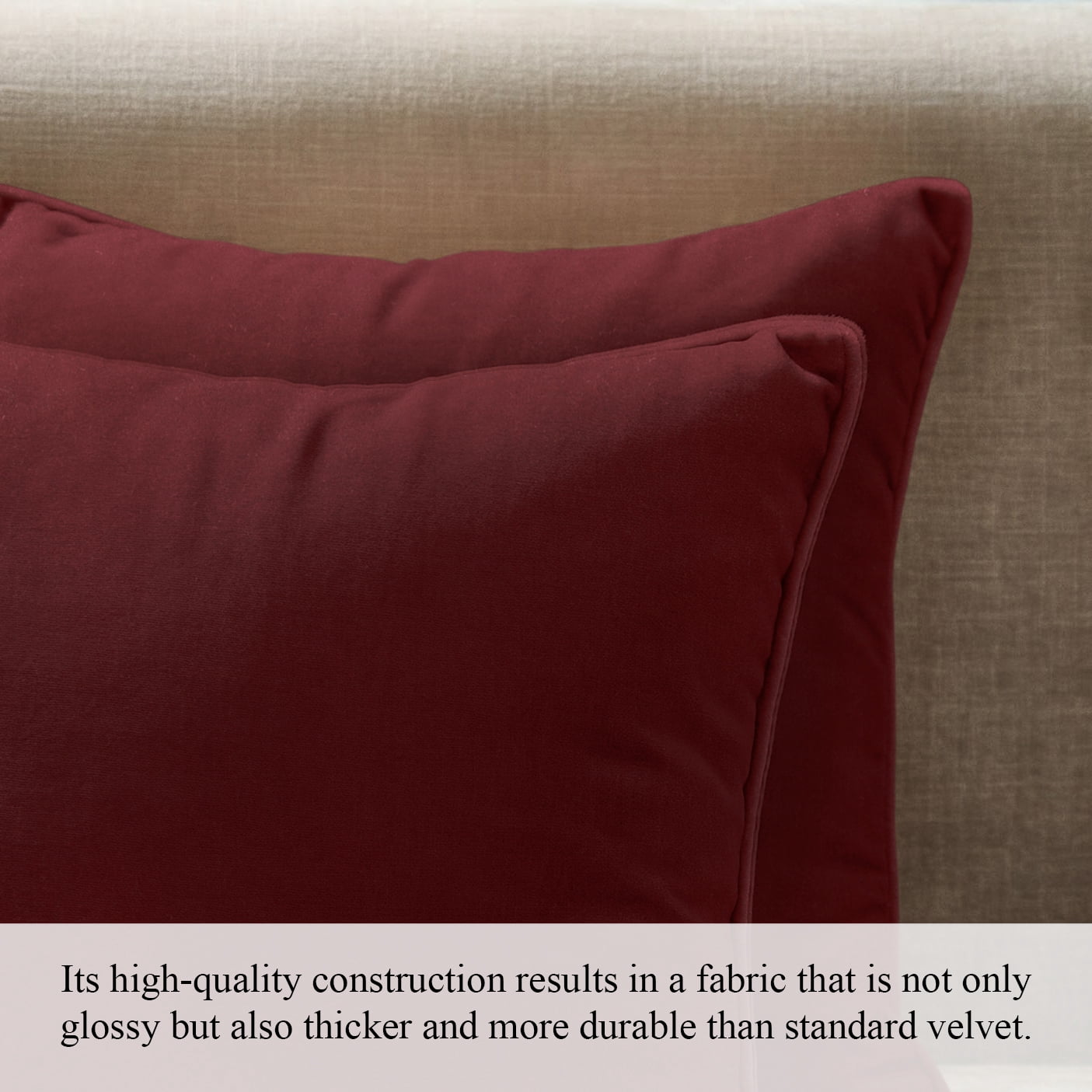 A1HC Set of 2 Luxurious Soft Velvet Throw Pillow Covers Only, 20"x20", Red, Decorative Cushion Covers with Hidden YKK Zipper for Sofa or Bed