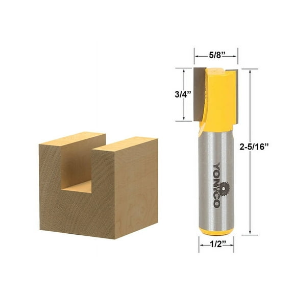 Straight/Dado Router Bit - 5/8"W x 3/4"H - 1/2" Shank - Yonico 14159